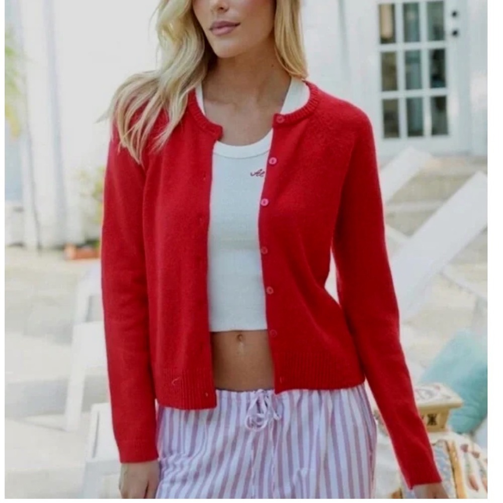 RUMORED Seabrook Cardigan Sweater in Rose Red XL-Classic Preppy‎